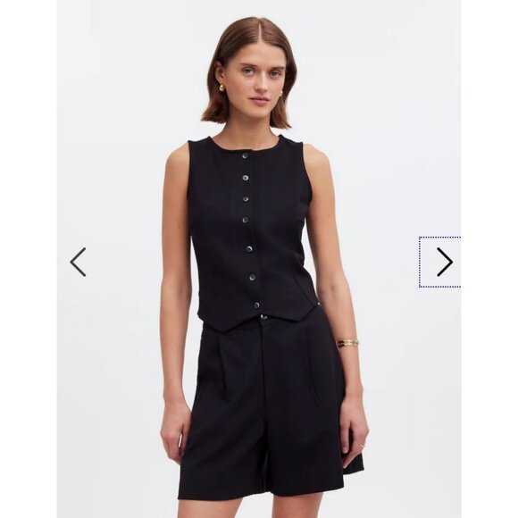 Madewell $62 Cutaway Button Front Vest in Ponte Black Size M NR336 - Picture 1 of 8
